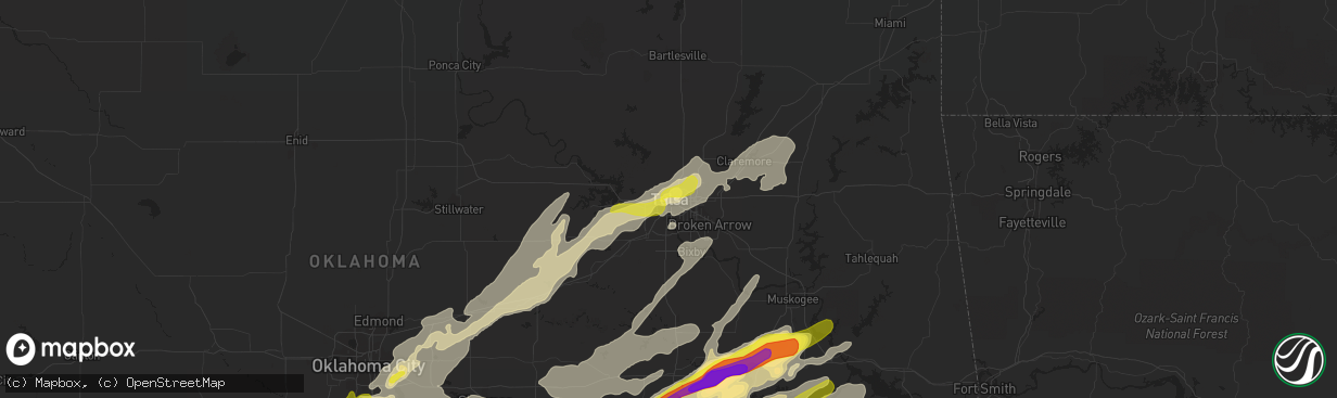 Hail map in Tulsa, OK on April 25, 2017