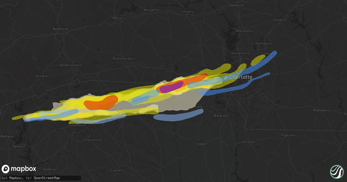 Hail map in Blacksburg, SC on April 25, 2020