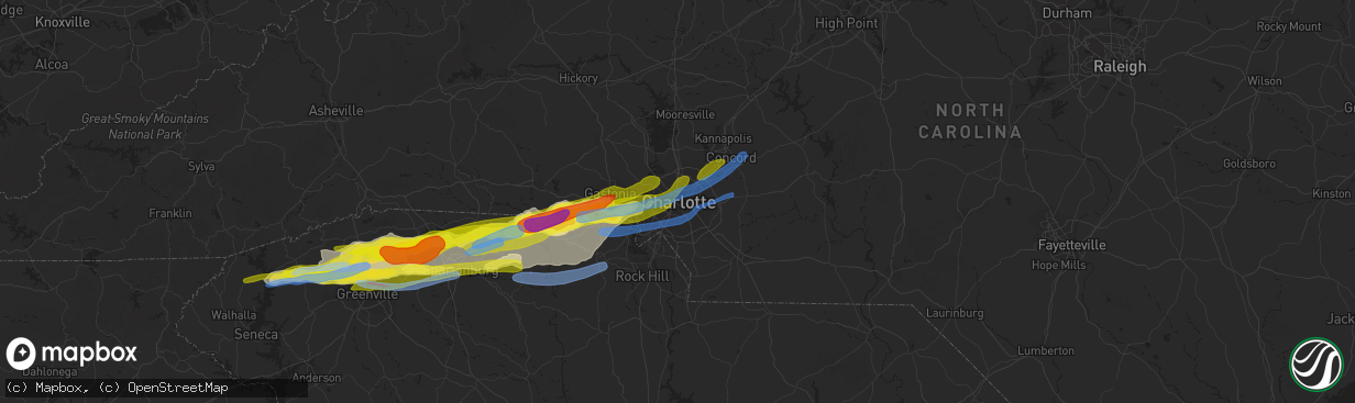 Hail map in Charlotte, NC on April 25, 2020