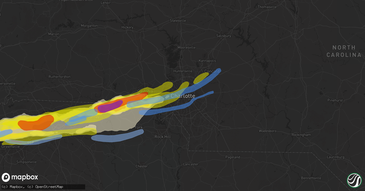 Hail map in Charlotte, NC on April 25, 2020