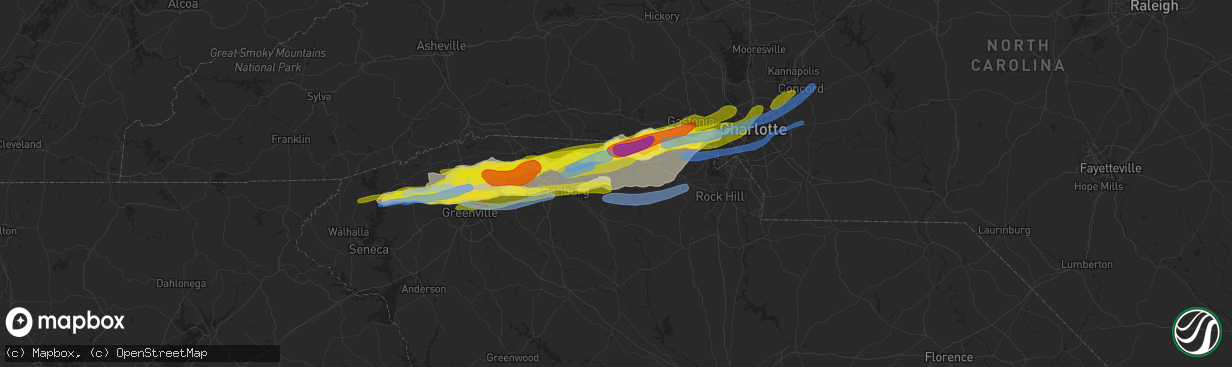 Hail map in Gaffney, SC on April 25, 2020