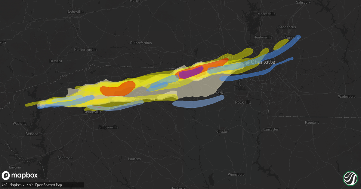 Hail map in Gaffney, SC on April 25, 2020