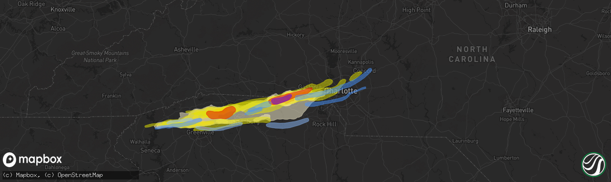 Hail map in Gastonia, NC on April 25, 2020