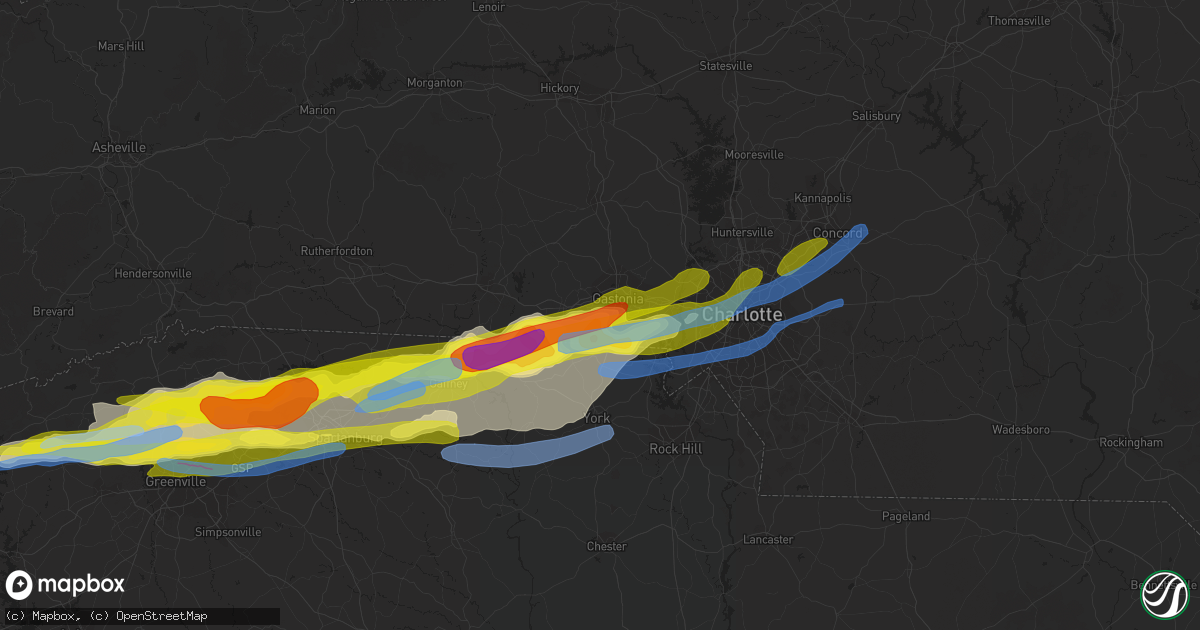 Hail map in Gastonia, NC on April 25, 2020