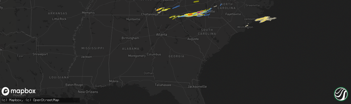 Hail map in Georgia on April 25, 2020