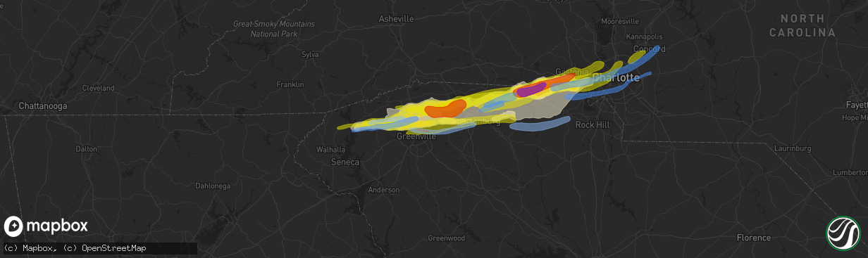 Hail map in Greer, SC on April 25, 2020