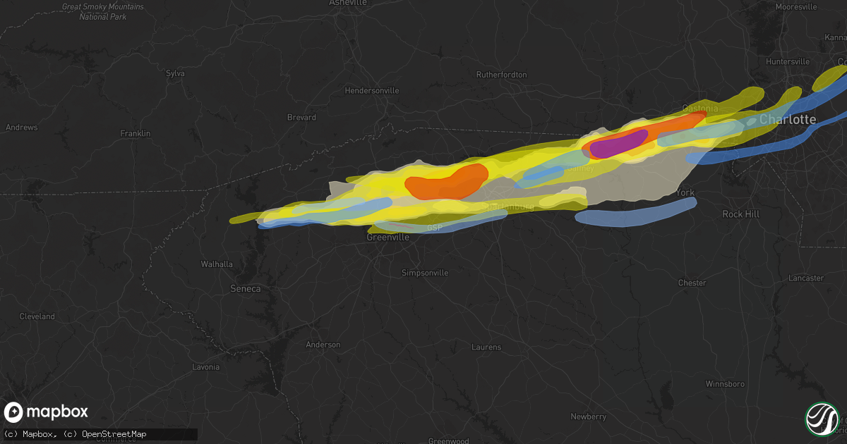 Hail map in Greer, SC on April 25, 2020