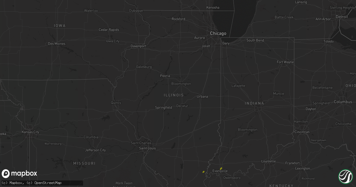 Hail map in Illinois on April 25, 2020