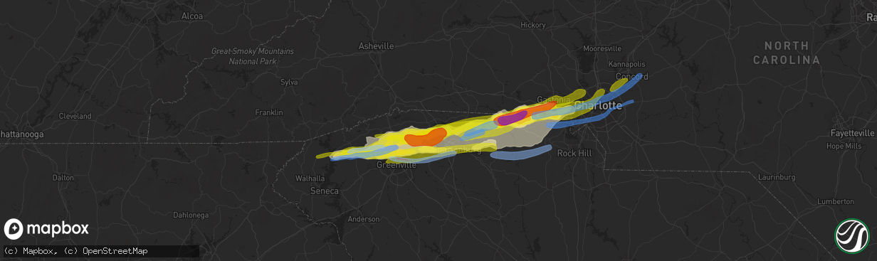 Hail map in Inman, SC on April 25, 2020