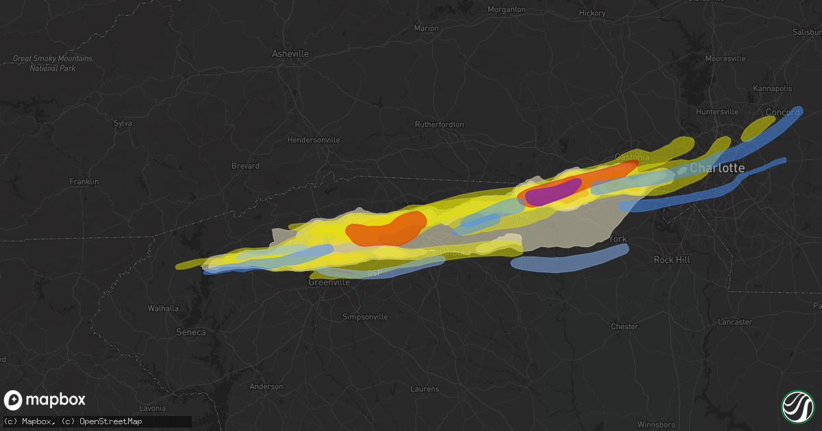 Hail map in Inman, SC on April 25, 2020