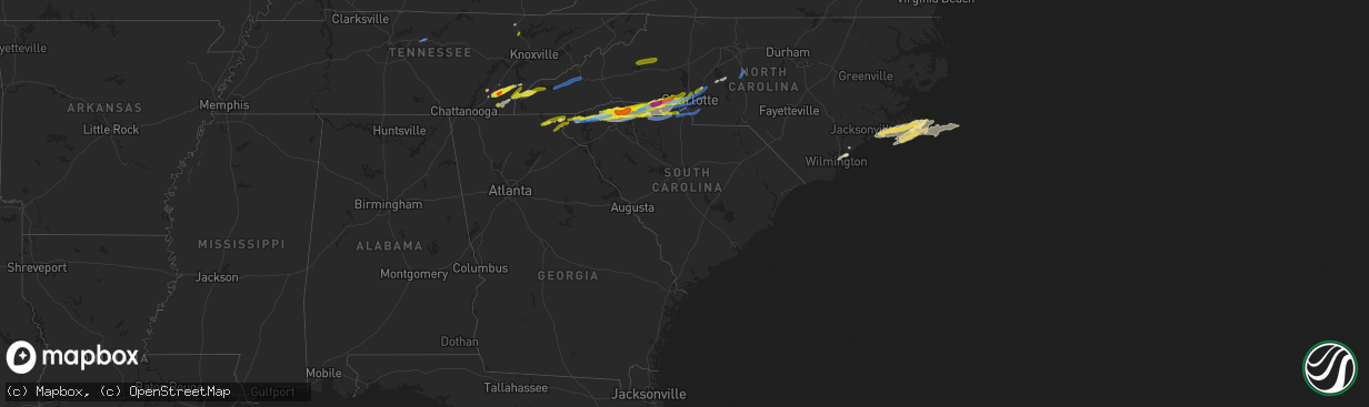 Hail map in South Carolina on April 25, 2020