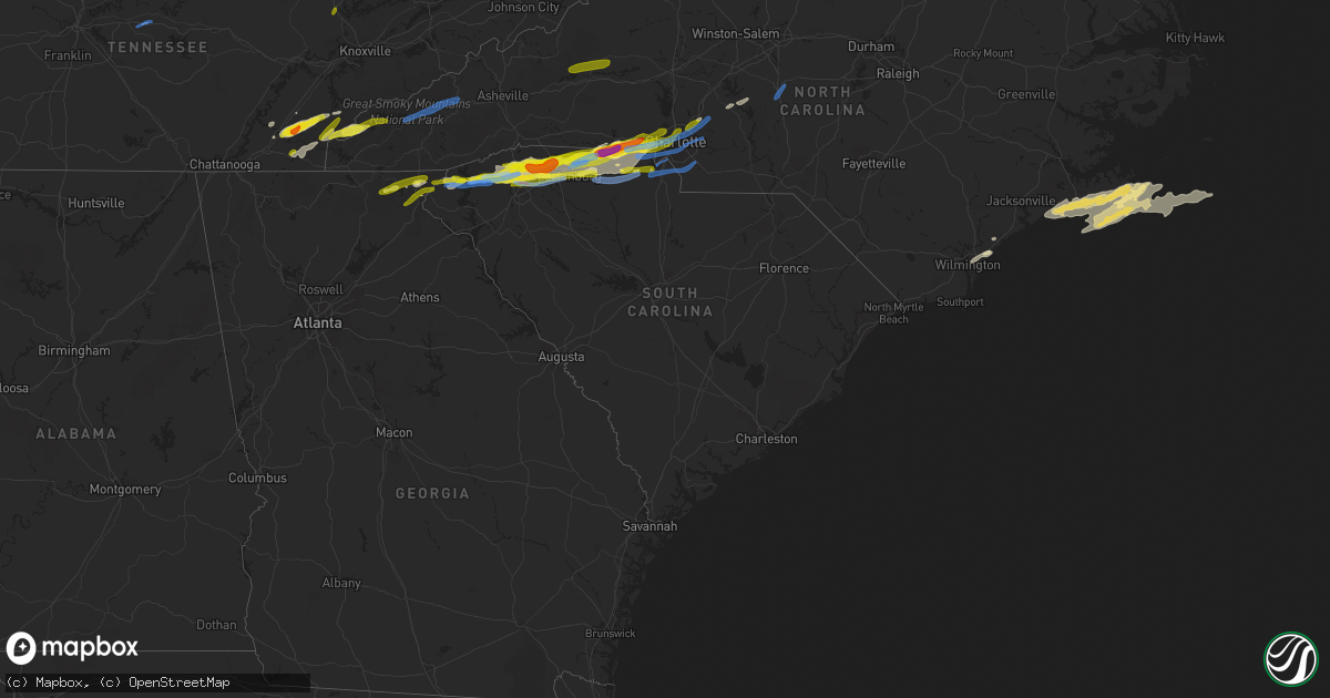 Hail map in South Carolina on April 25, 2020