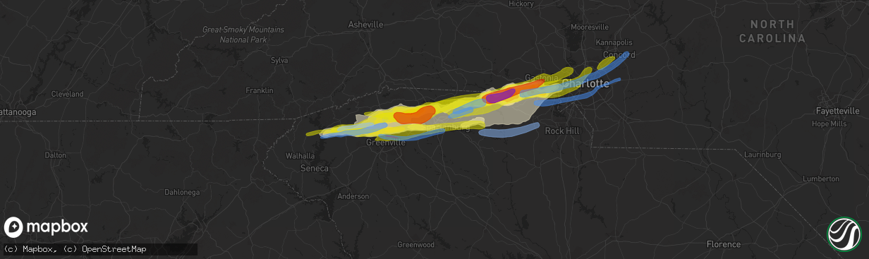 Hail map in Spartanburg, SC on April 25, 2020