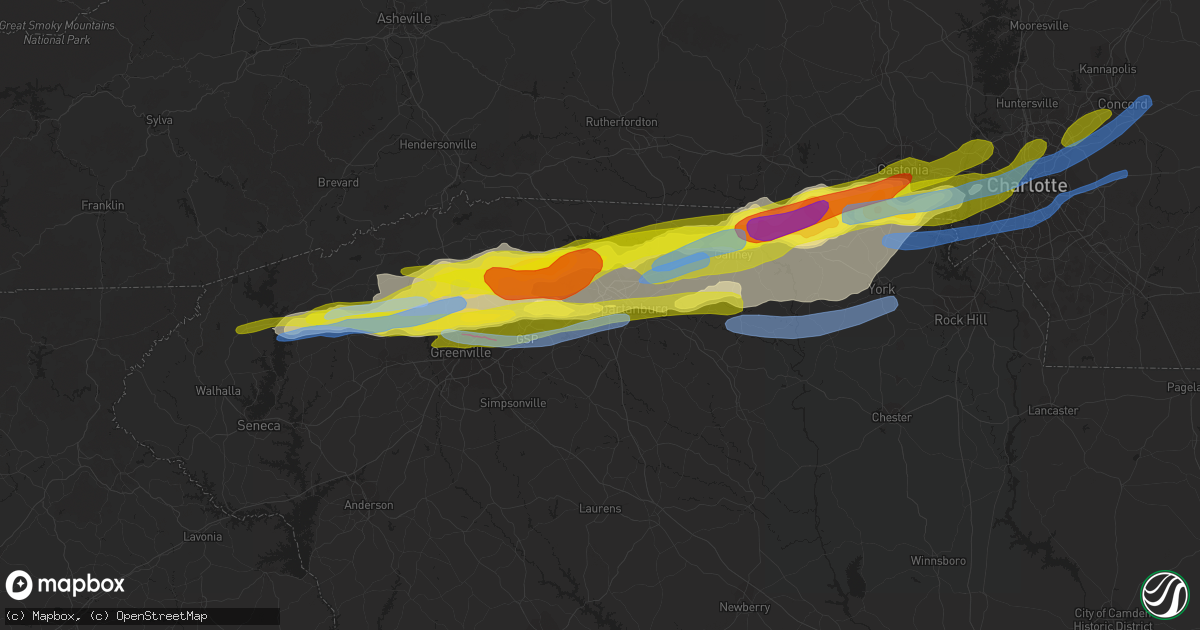 Hail map in Spartanburg, SC on April 25, 2020