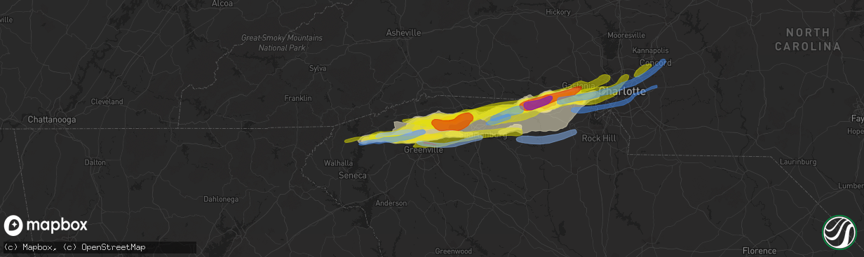 Hail map in Taylors, SC on April 25, 2020