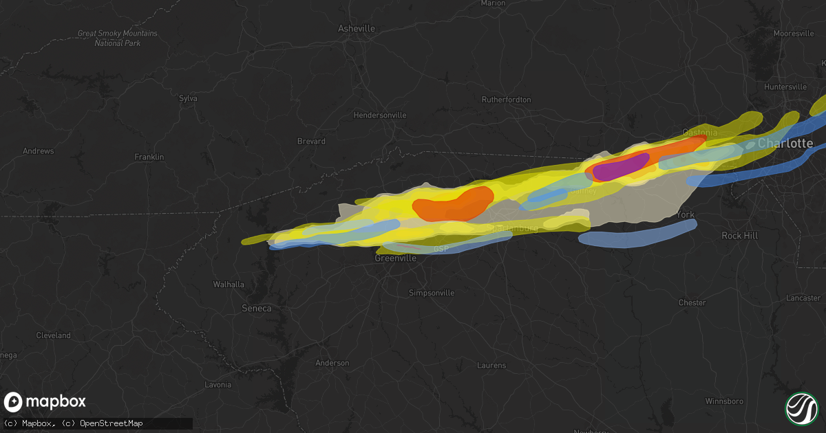Hail map in Taylors, SC on April 25, 2020