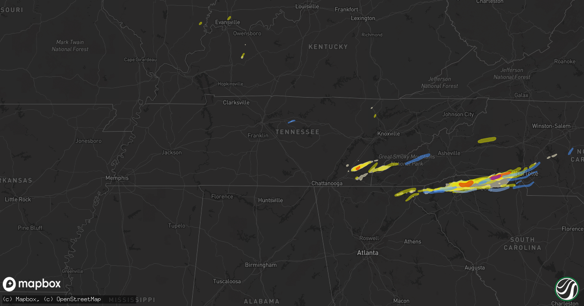Hail map in Tennessee on April 25, 2020