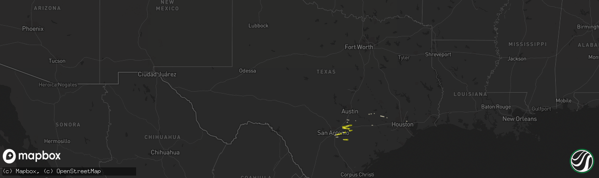 Hail map in Texas on April 25, 2020