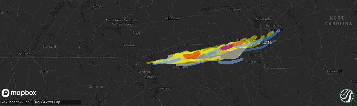 Hail map in Travelers Rest, SC on April 25, 2020