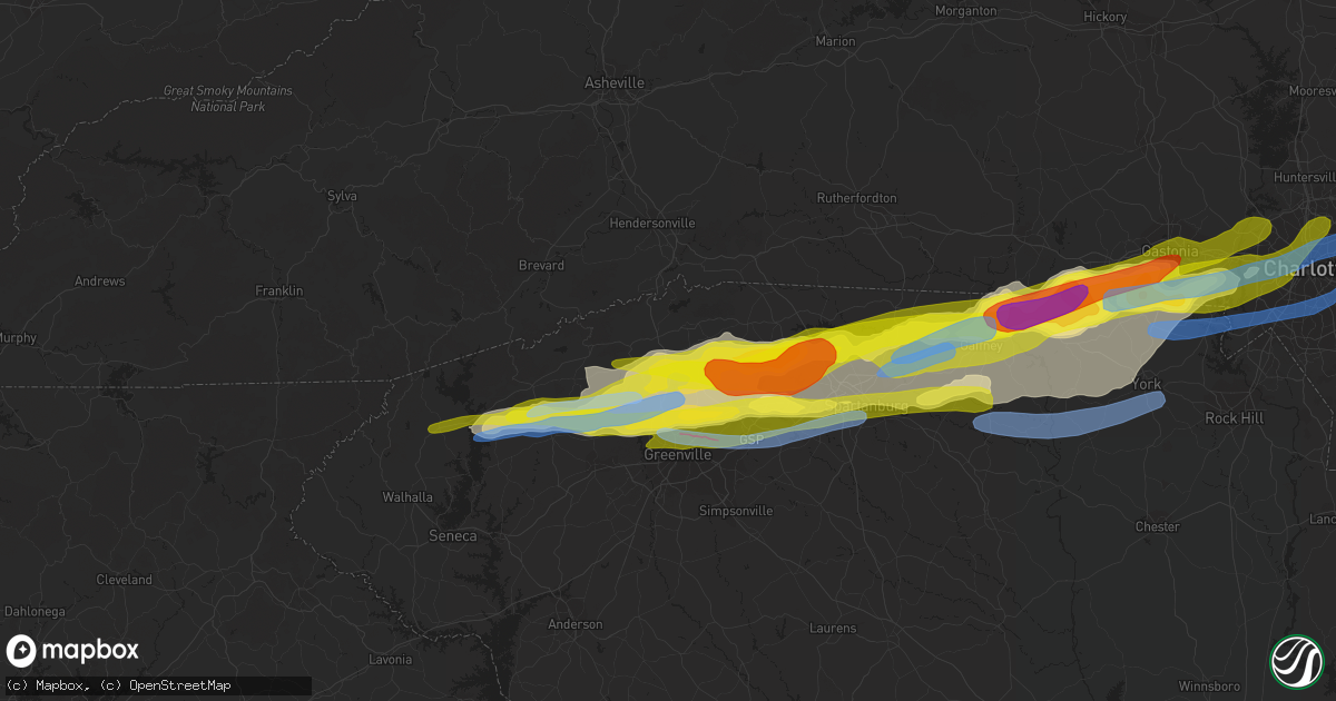Hail map in Travelers Rest, SC on April 25, 2020