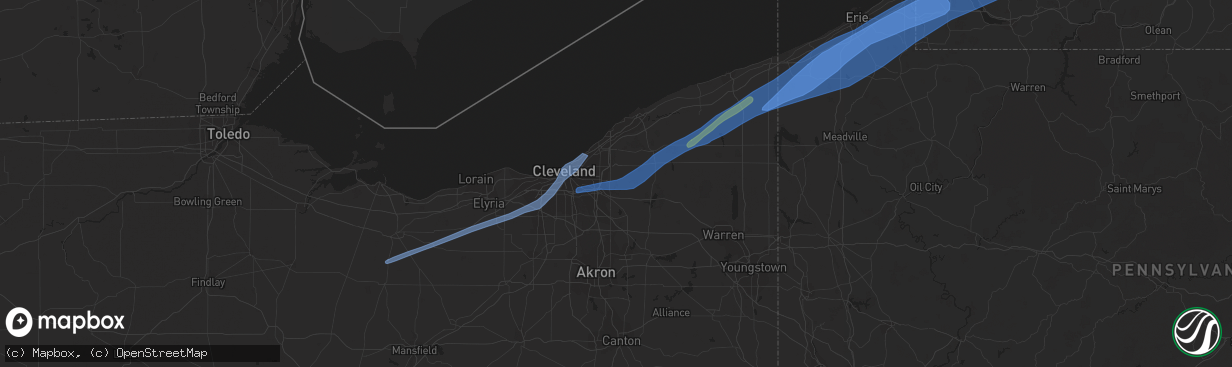 Hail map in Chagrin Falls, OH on April 25, 2022