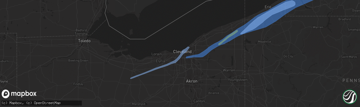 Hail map in Cleveland, OH on April 25, 2022