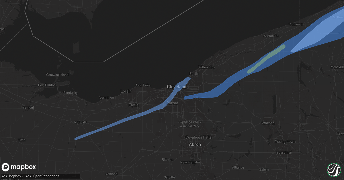 Hail map in Cleveland, OH on April 25, 2022