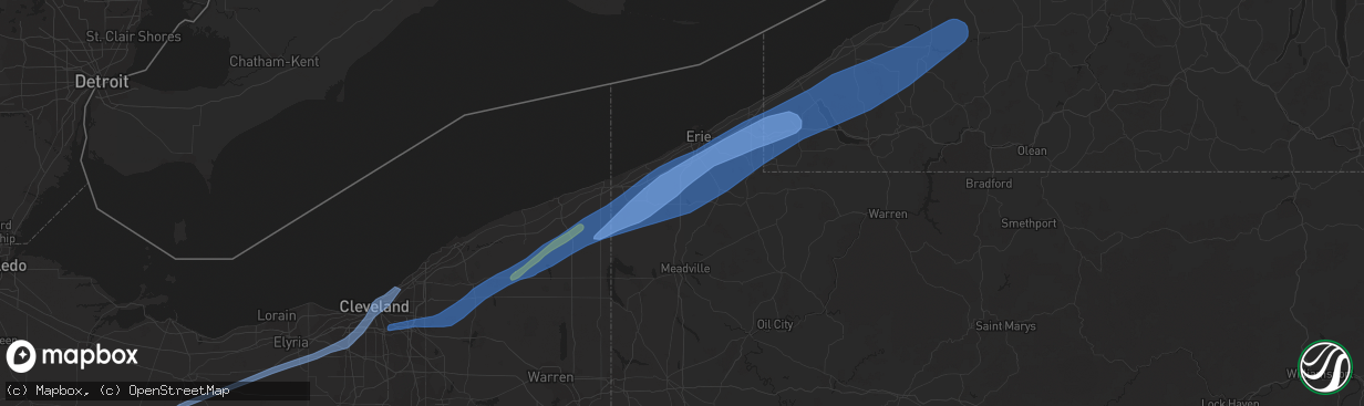 Hail map in Edinboro, PA on April 25, 2022