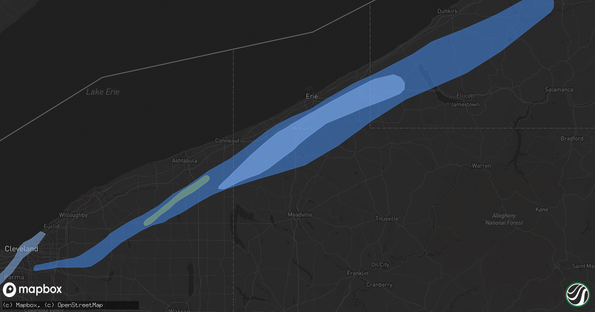 Hail map in Edinboro, PA on April 25, 2022