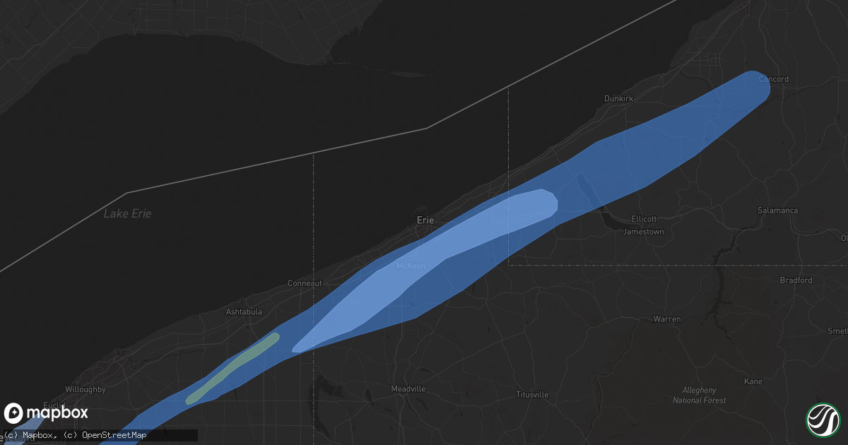 Hail map in Erie, PA on April 25, 2022
