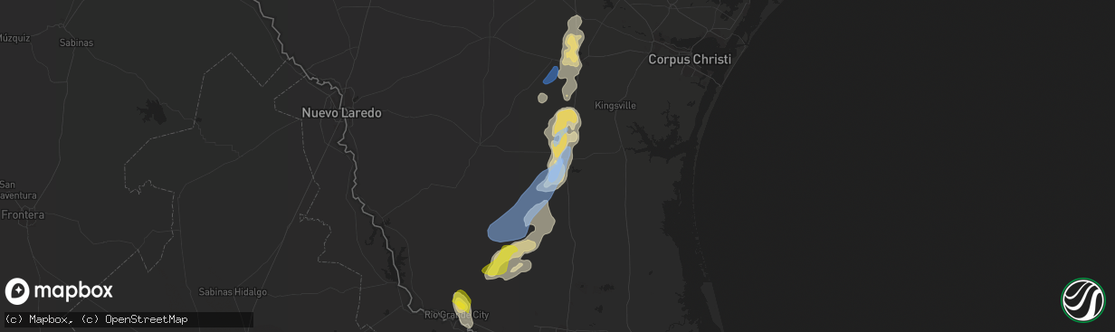 Hail map in Falfurrias, TX on April 25, 2022