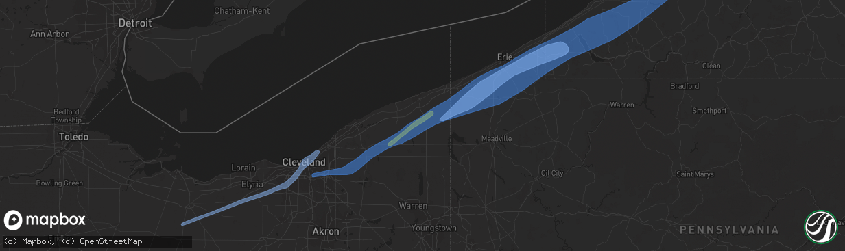 Hail map in Jefferson, OH on April 25, 2022