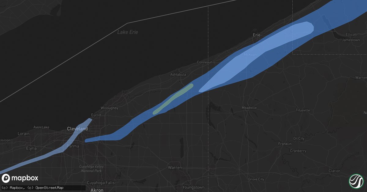 Hail map in Jefferson, OH on April 25, 2022