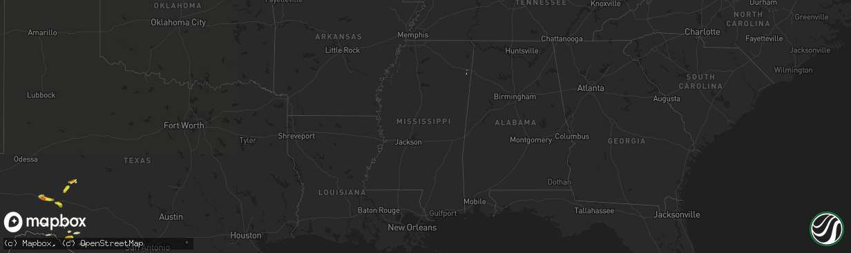 Hail map in Mississippi on April 25, 2022