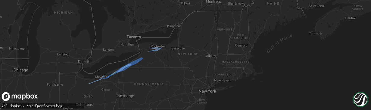 Hail map in New York on April 25, 2022