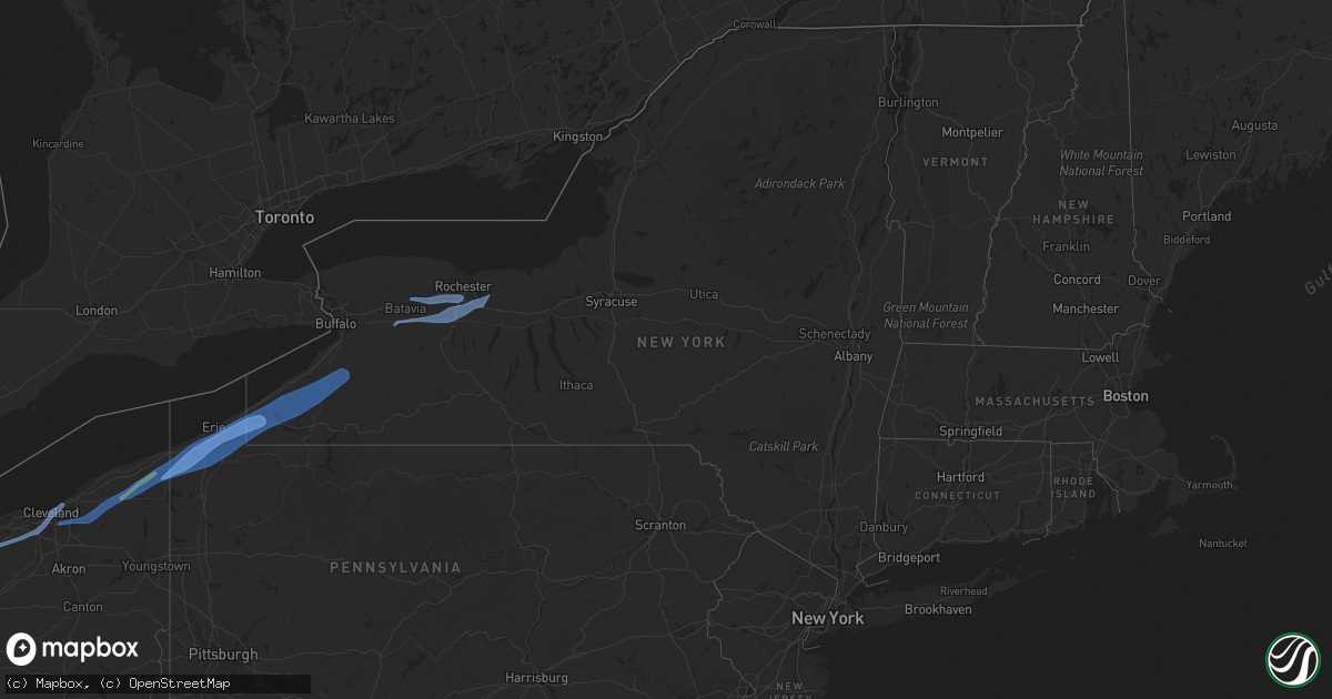 Hail map in New York on April 25, 2022