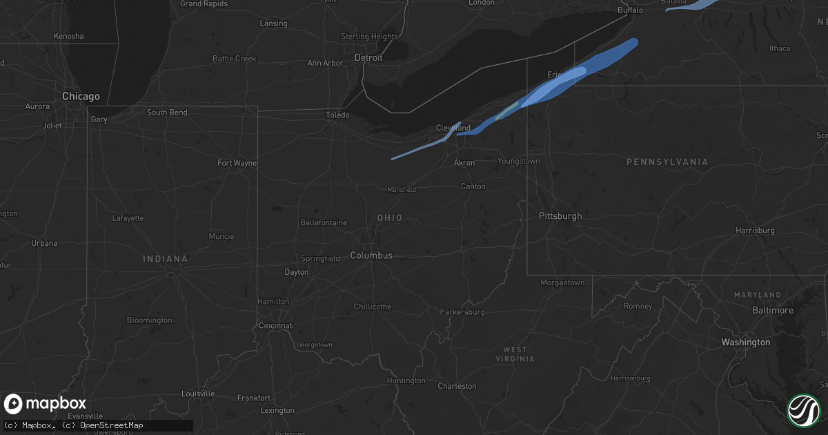Hail map in Ohio on April 25, 2022