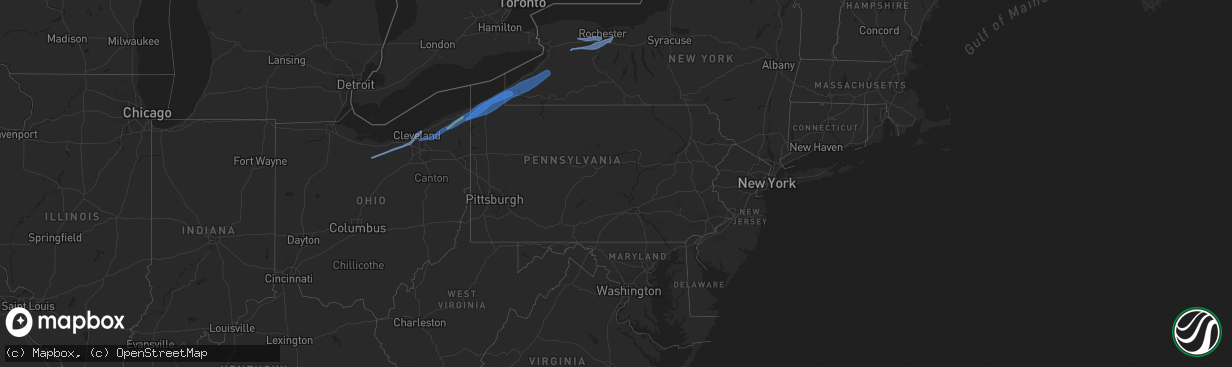 Hail map in Pennsylvania on April 25, 2022