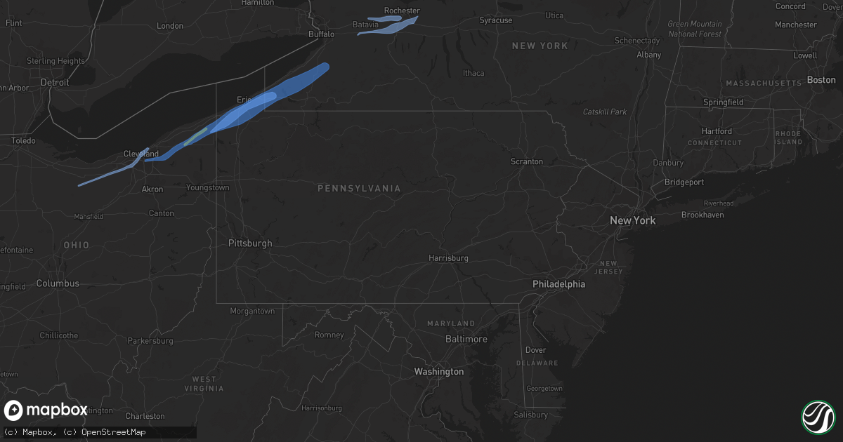 Hail map in Pennsylvania on April 25, 2022