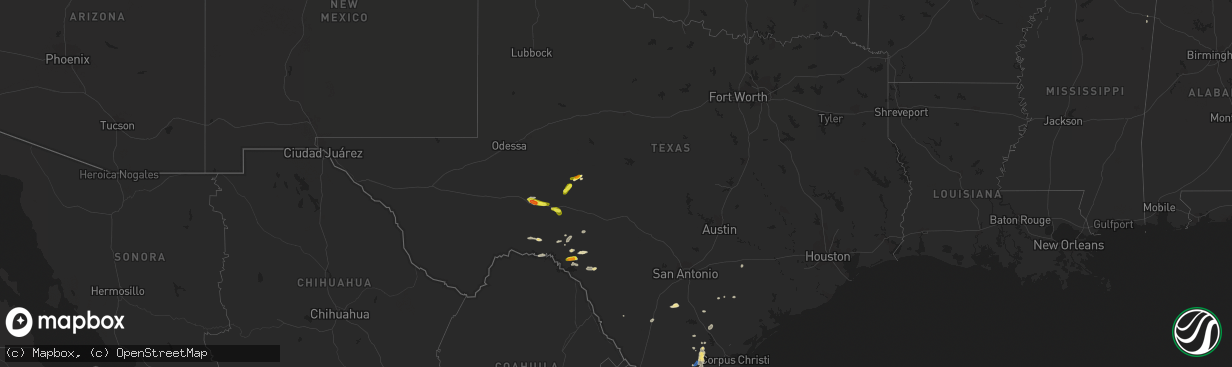 Hail map in Texas on April 25, 2022