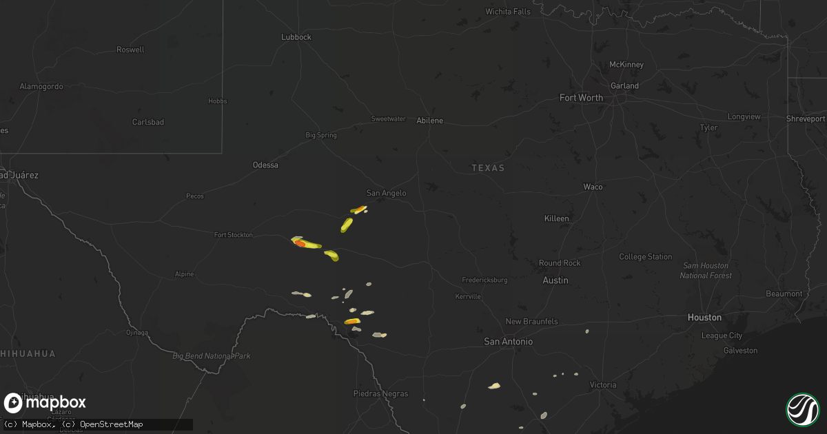 Hail map in Texas on April 25, 2022