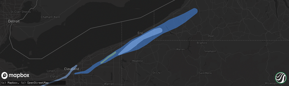 Hail map in Waterford, PA on April 25, 2022