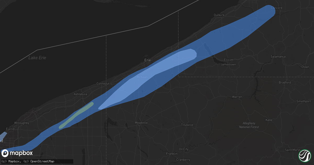 Hail map in Waterford, PA on April 25, 2022