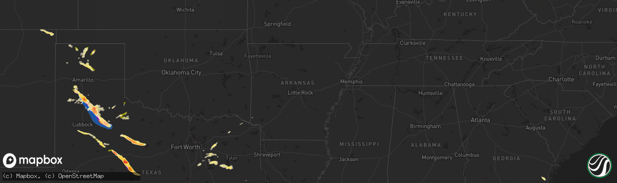 Hail map in Arkansas on April 25, 2023