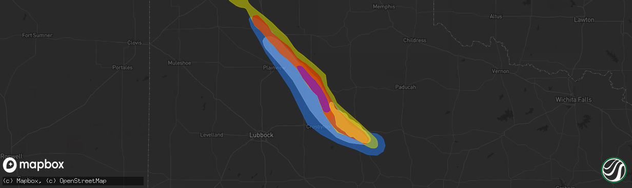 Hail map in Floydada, TX on April 25, 2023