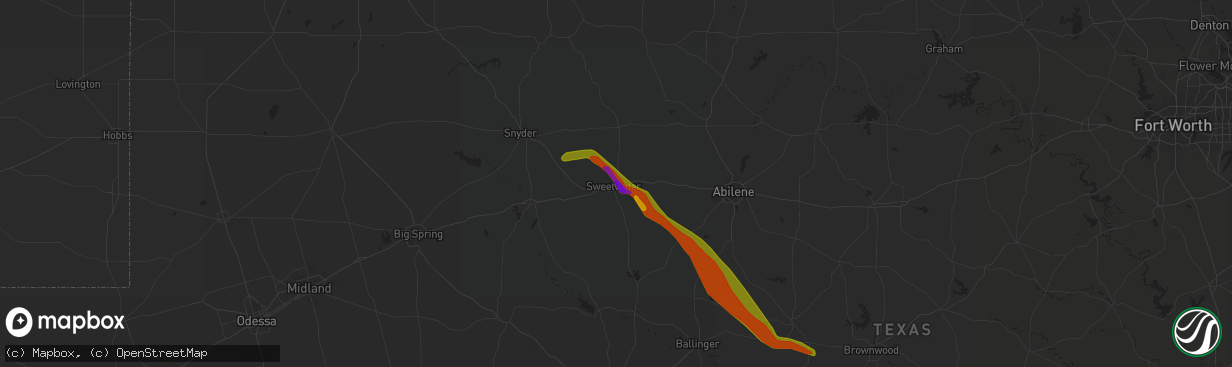 Hail map in Sweetwater, TX on April 25, 2023