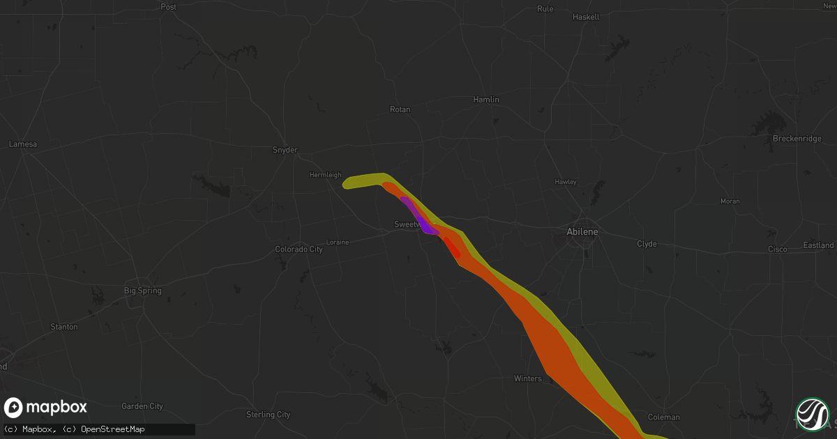 Hail map in Sweetwater, TX on April 25, 2023
