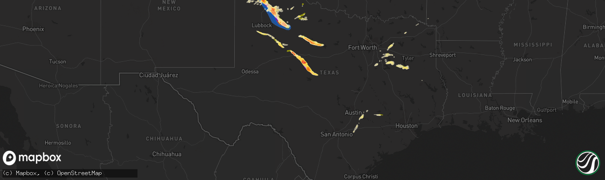 Hail map in Texas on April 25, 2023