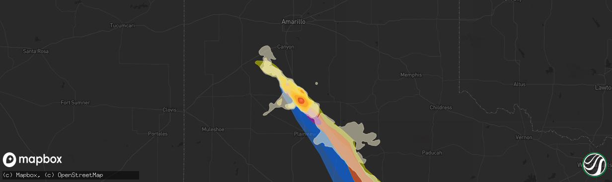 Hail map in Tulia, TX on April 25, 2023