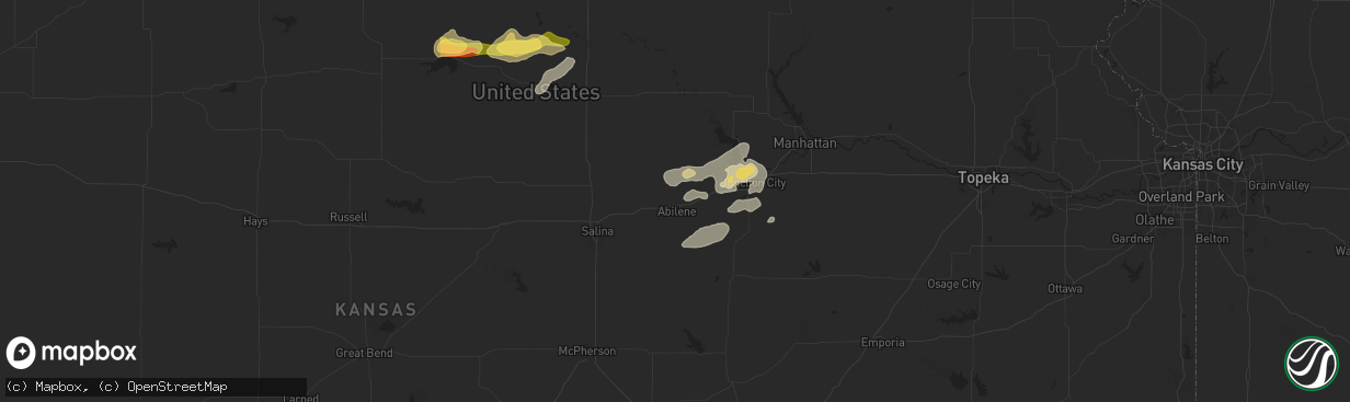 Hail map in Abilene, KS on April 25, 2024